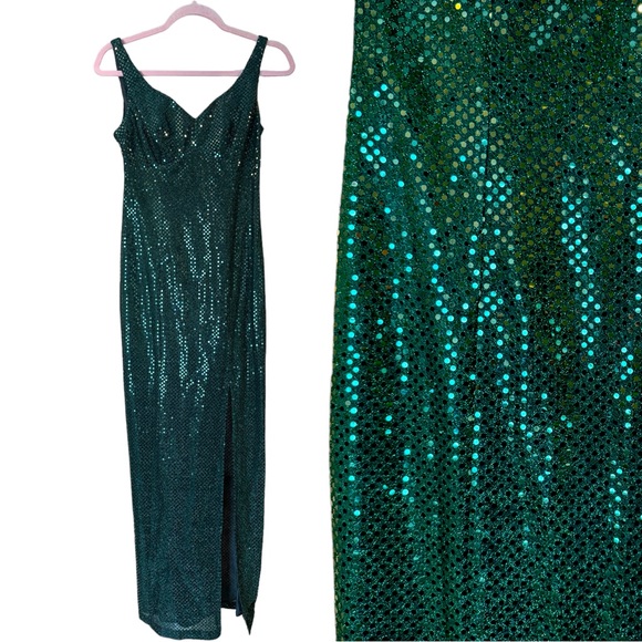 Green Sequin Special Occasion Dress Maxi Floor Length Small - Picture 11 of 11